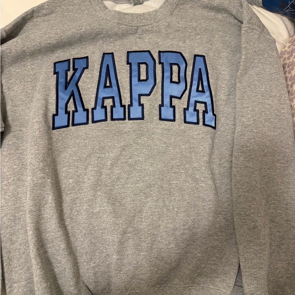 Gildan Gray Heavy Blend Crewneck Sweatshirt with Navy Accent